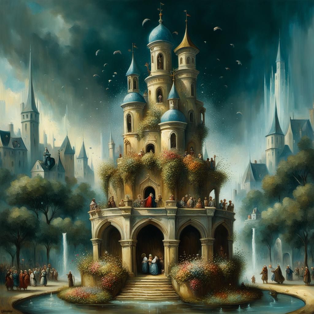 Epic Water Fountain Oil Painting