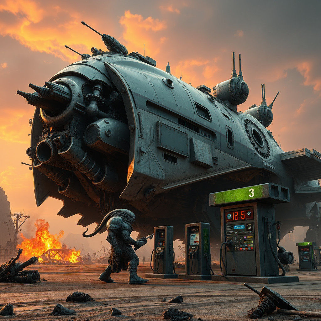 Warhammer 40K Hybrid Ship at Alien Gas Station