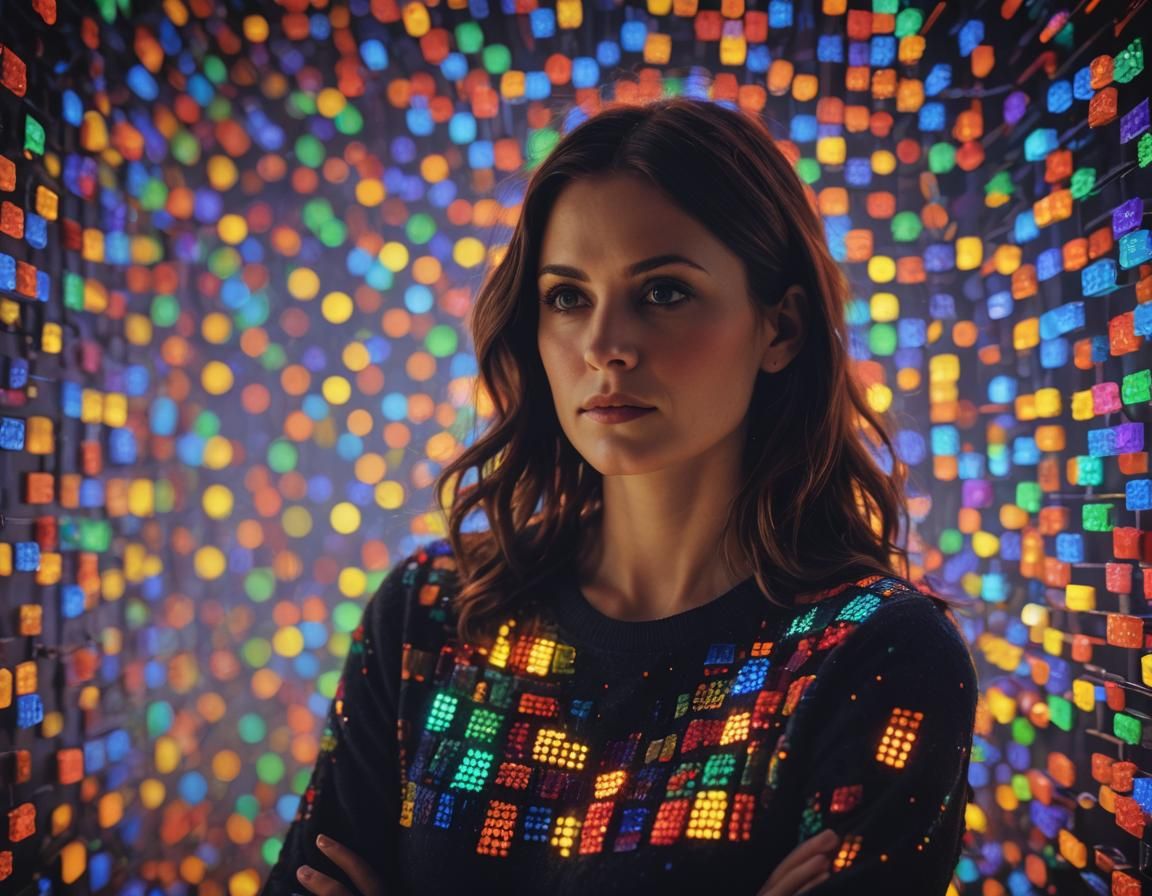 Morgan Webb Portrait in Lite Brite Style