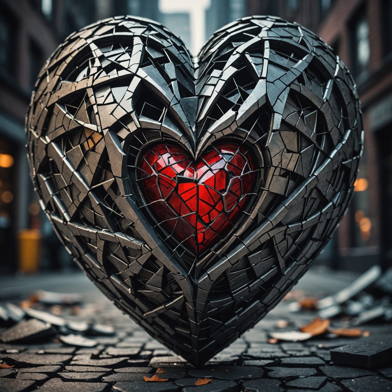 Dramatic Shattered Heart in Hyperrealistic Style