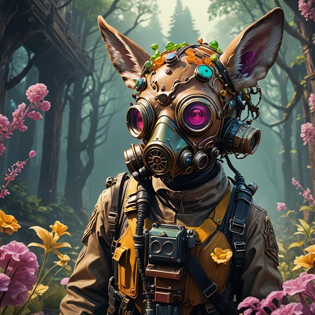 Fawn in Candy Gasmask: Detailed Fantasy Art