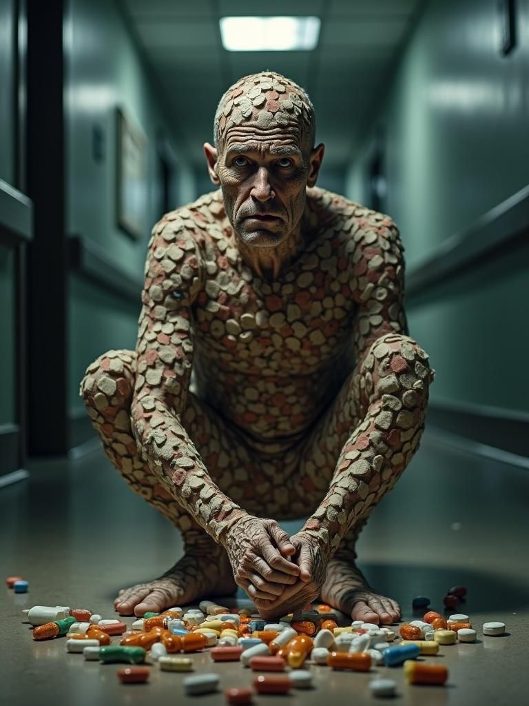Sorrowful Veteran Made of Pills in Hospital