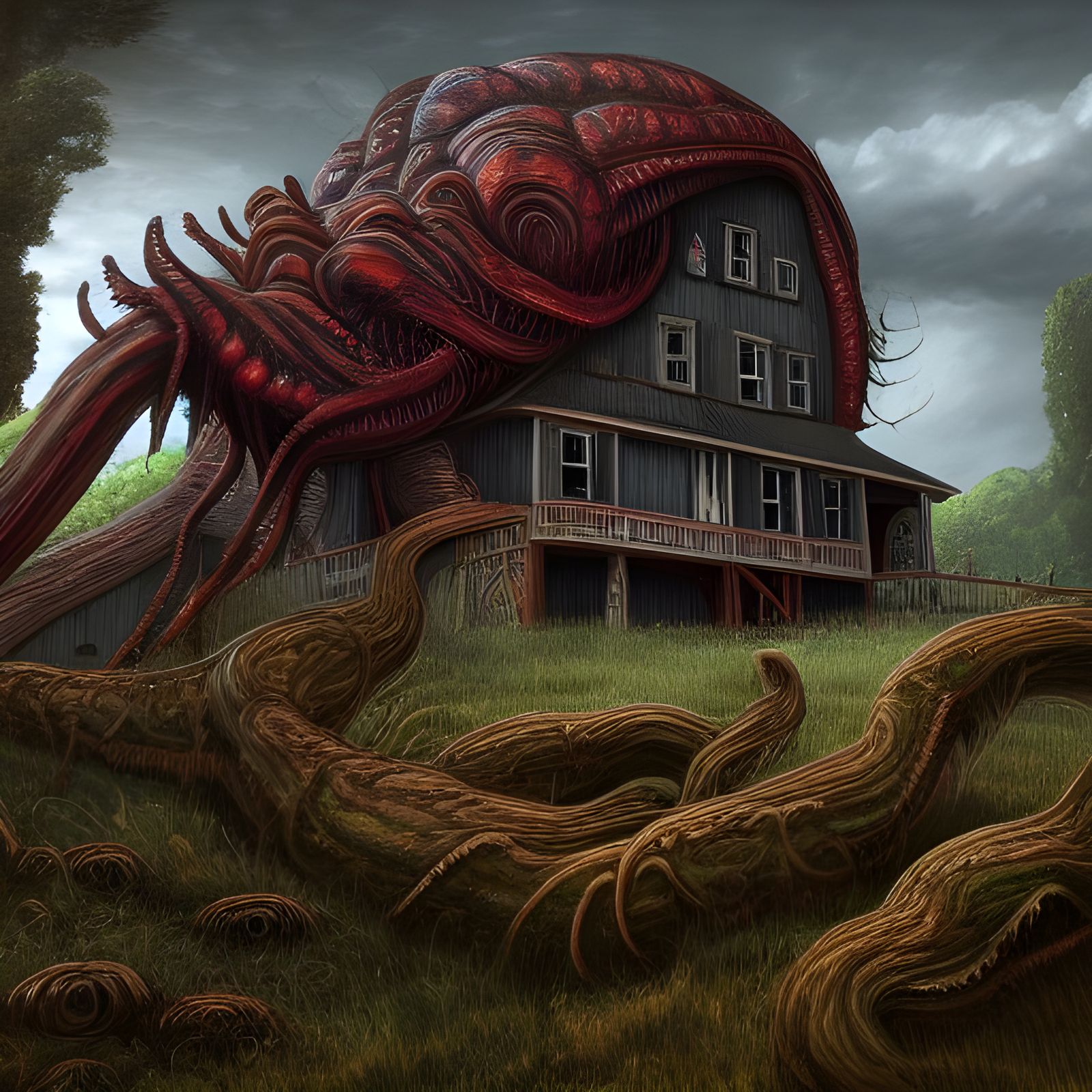 Eldritch Horror at the Farmhouse: Digital Illustration