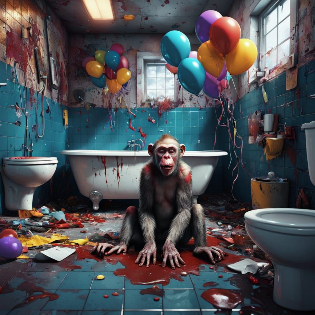 Hyperrealistic Zombie Monkey Monster Clown in a Bathroom of ...