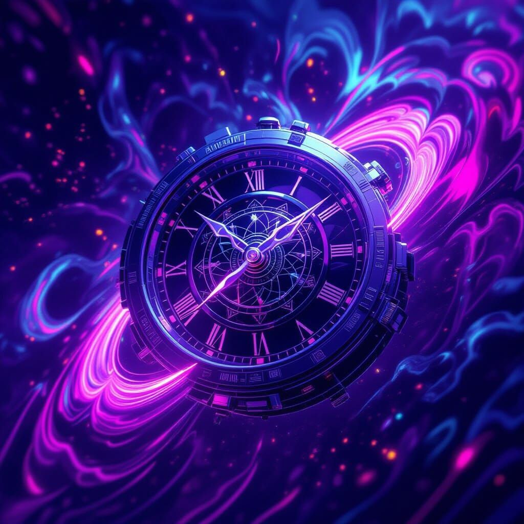 Futuristic Timekeeper in a Cosmic Void