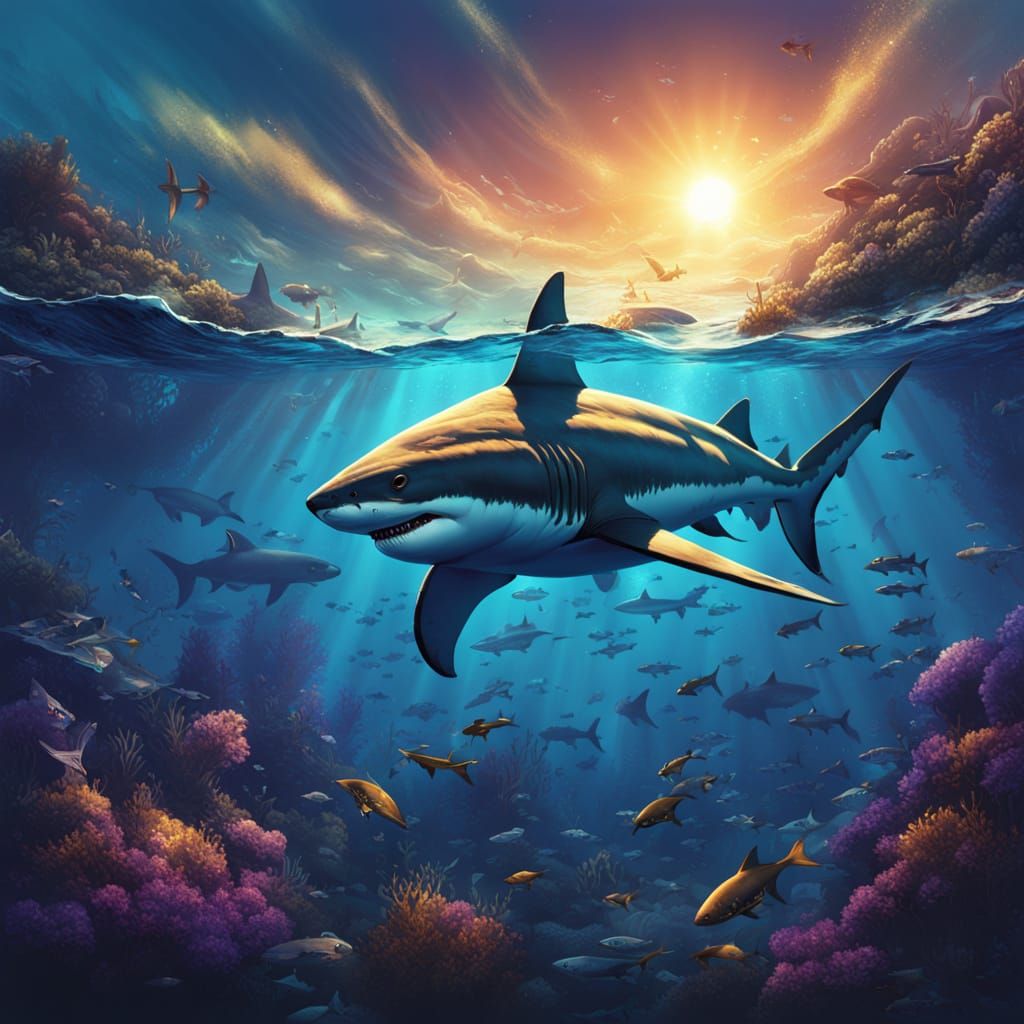 Underwater Shark in Comic Book Art Style