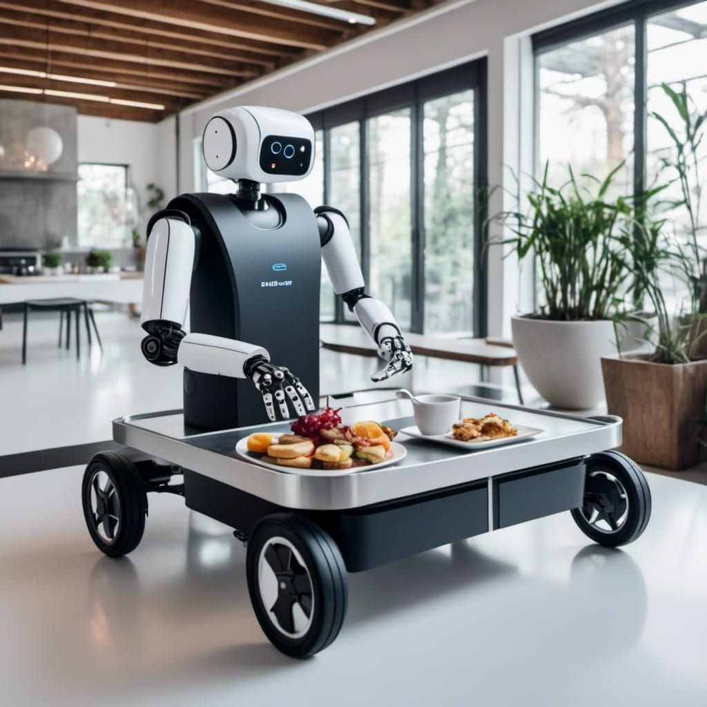 Futuristic Robot Butler in Metallic Finish