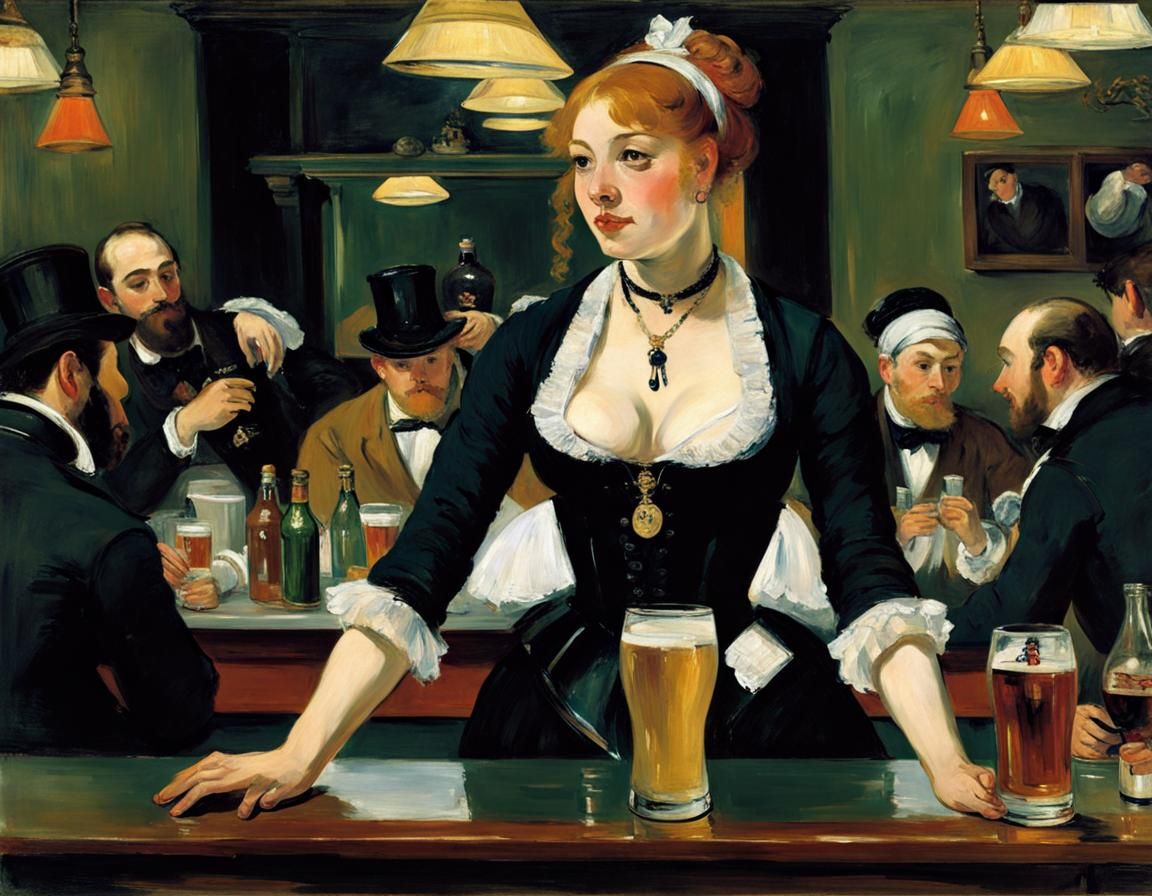 Vibrant Pub Scene in Impressionistic Style