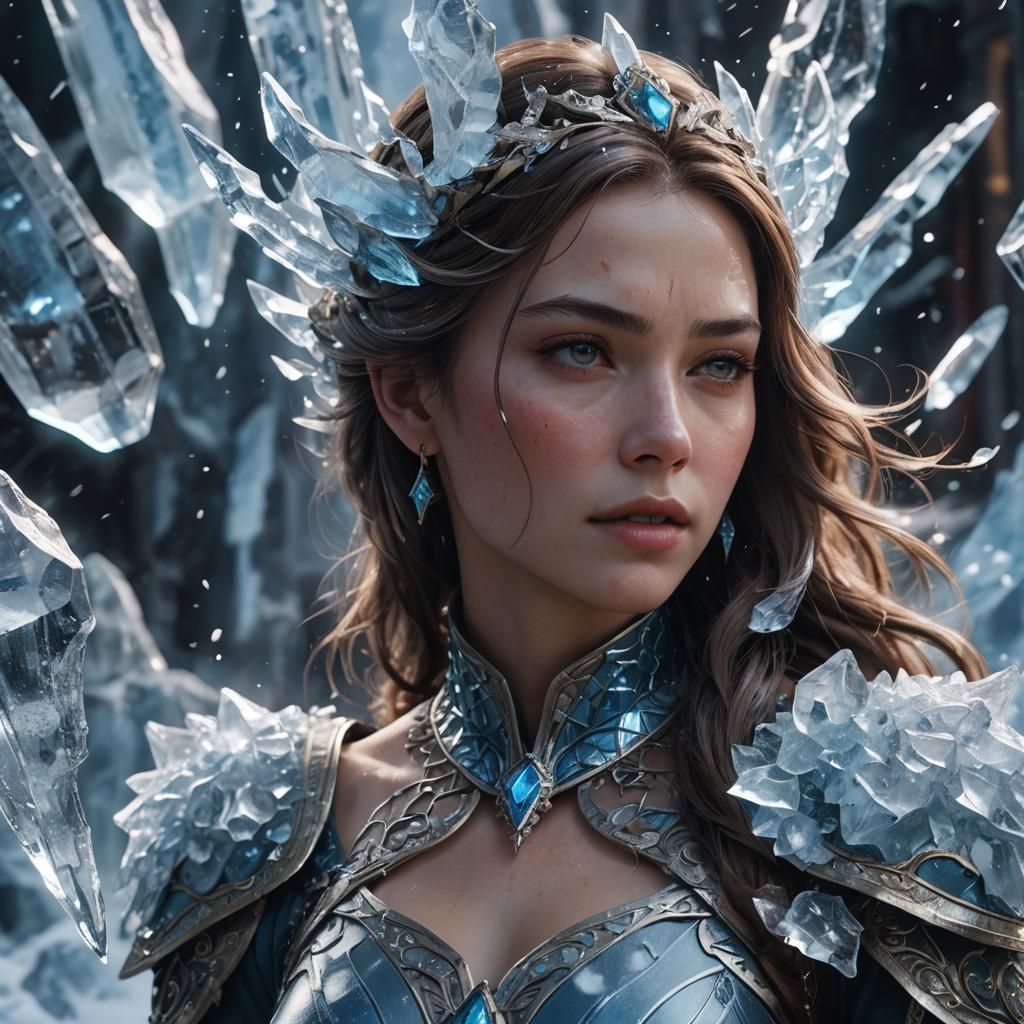 Elegant Woman with Ice Powers: Detailed Matte Painting