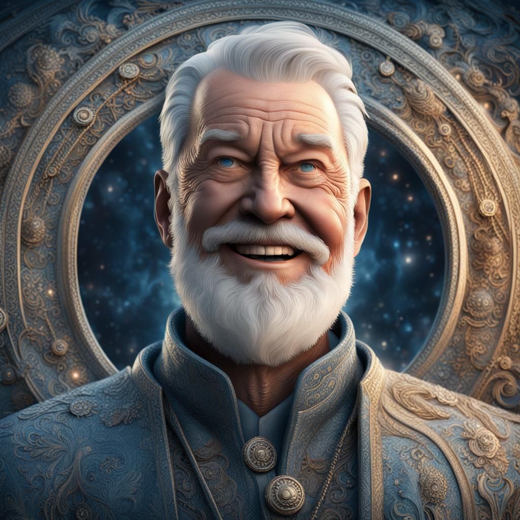 Detailed Portrait of Smiling Grey-Haired Man