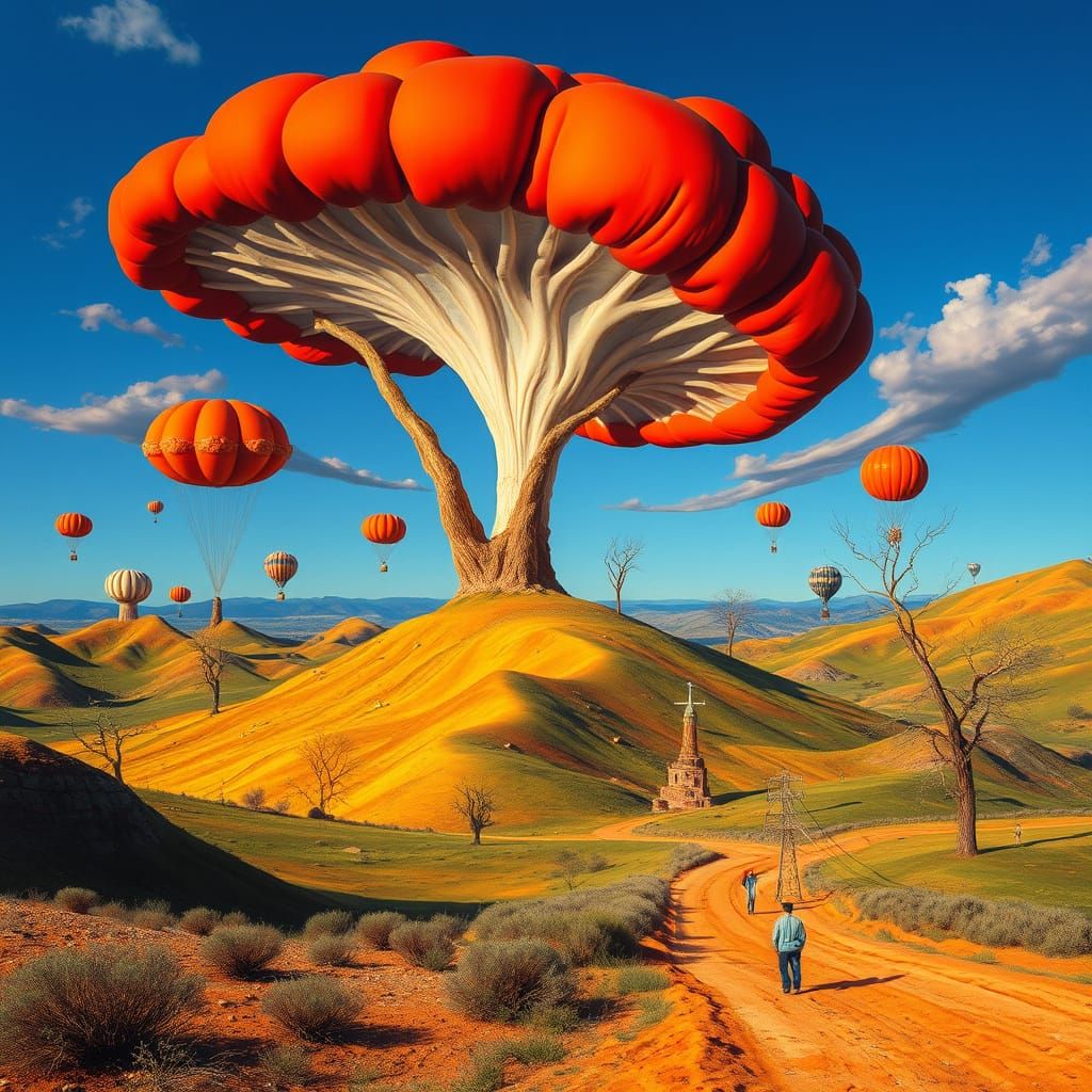 Colorful Surreal Landscape with Floating Orbs