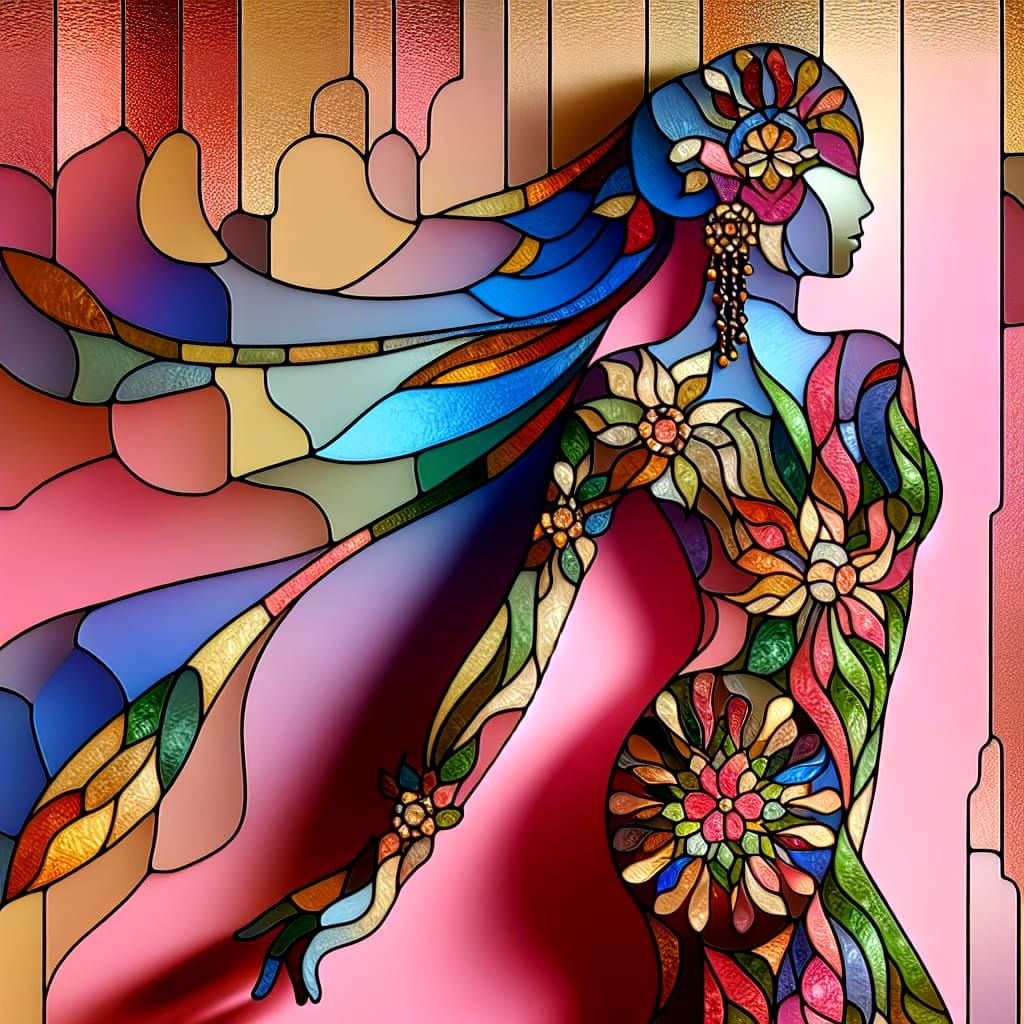 Stained Glass South Asian Woman in Art Nouveau Style