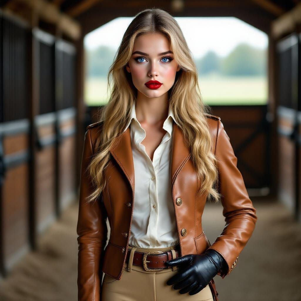 Equestrian Beauty in Leather, Hyper-Realistic Portrait