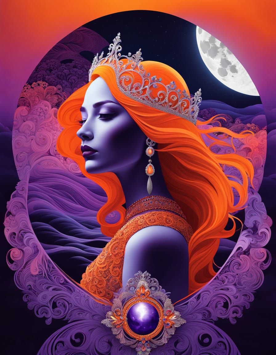 Surrealistic Portrait of a Royal Woman in a Celestial Settin...