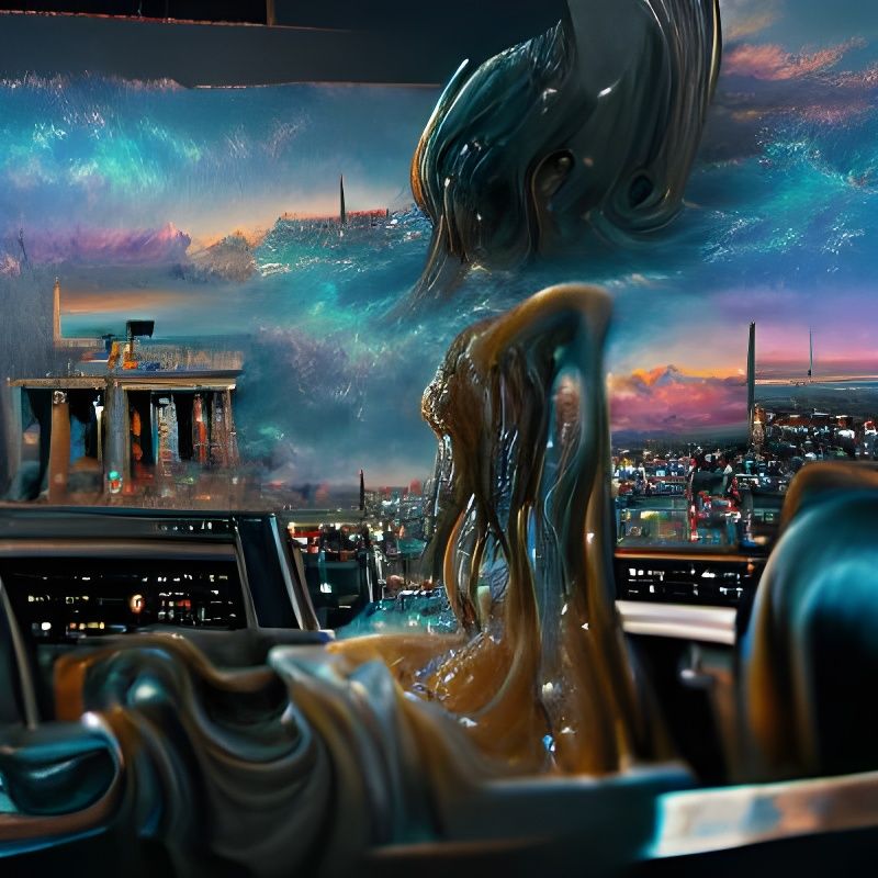 Weeping Figure on Neptune in Cyberpunk Style