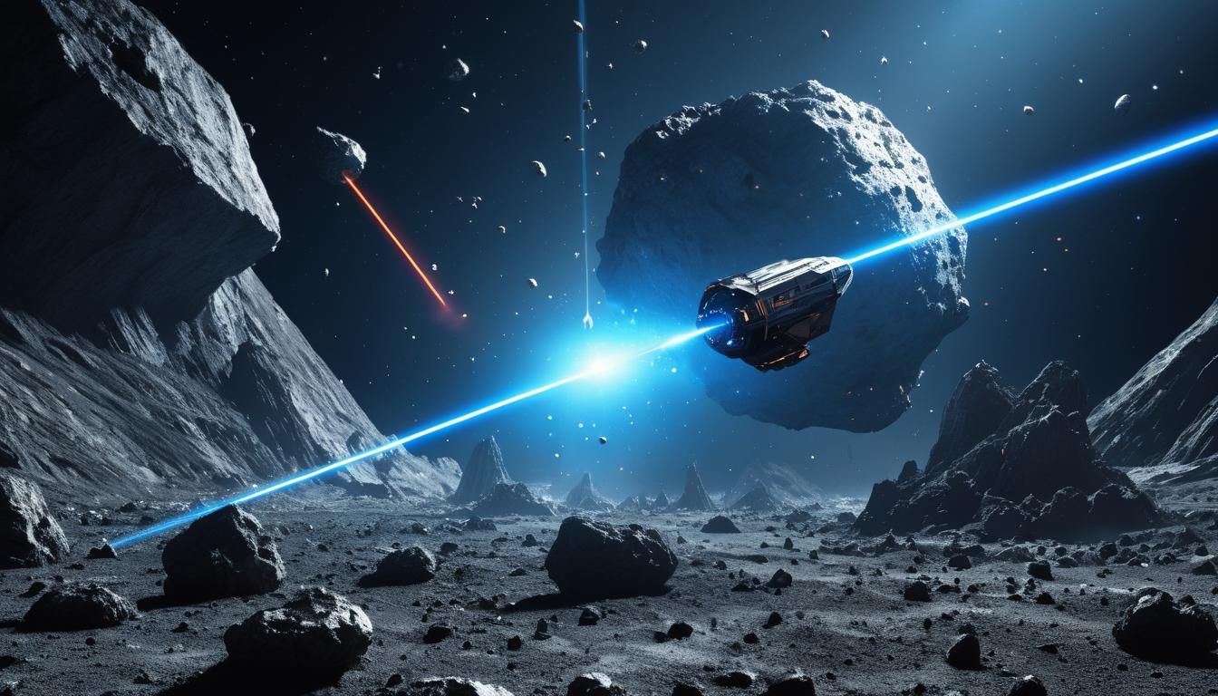 Inverted cone shaped Spaceship for mining, in the asteroid b...