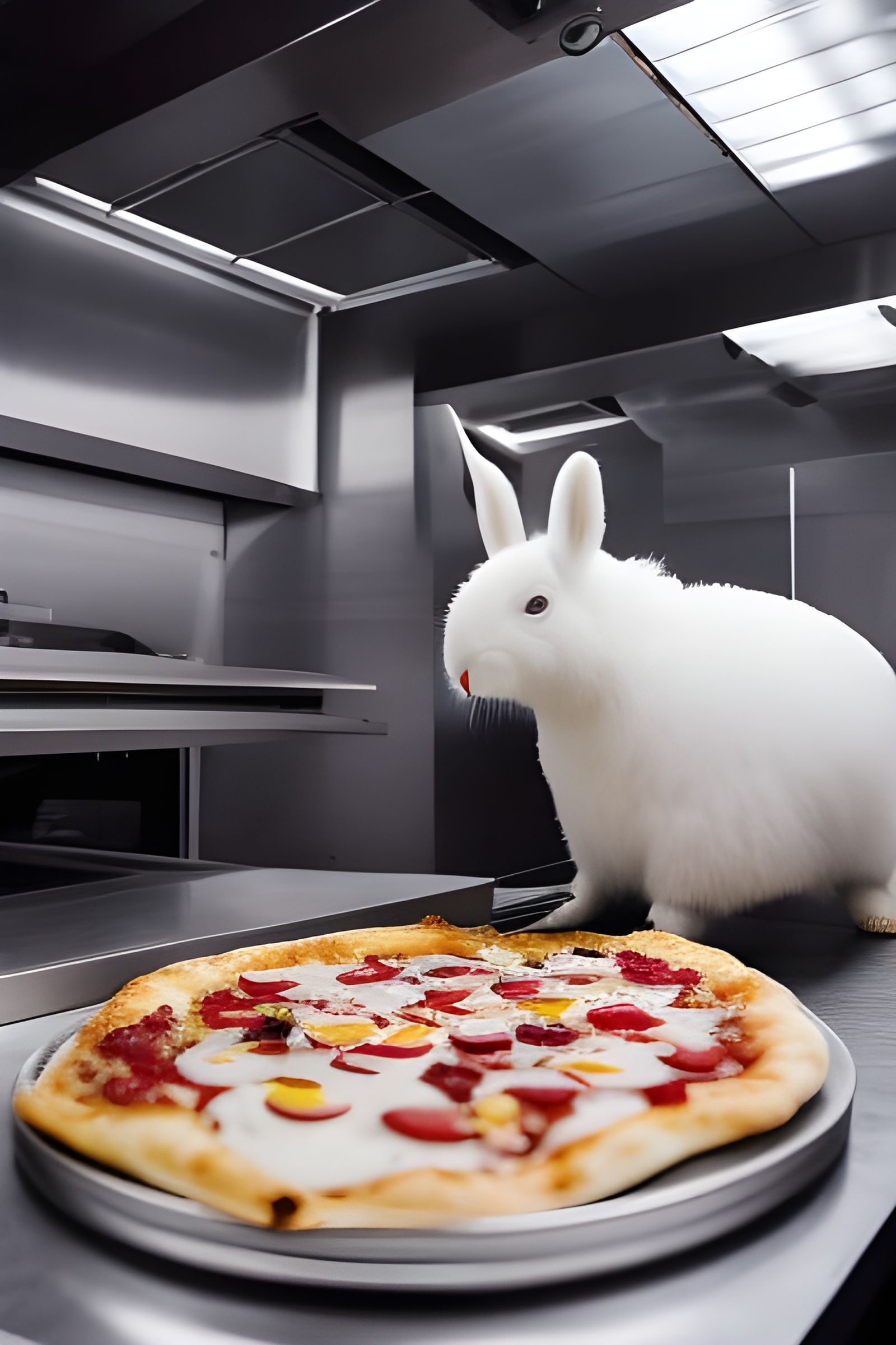 Rabbit Chef Bakes Pizza: Classic Negative Photo