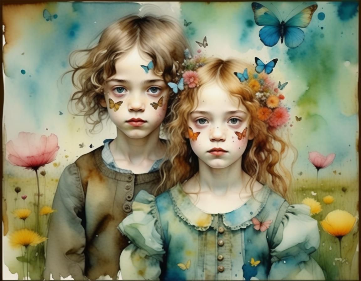 Surreal Fairytale Double Portrait in Watercolour and Ink