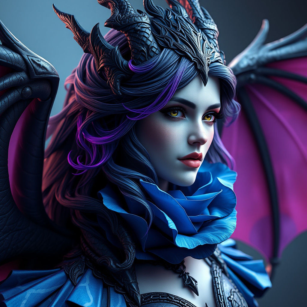 Rose Queen with Dragon Wings: Fantasy Concept Art