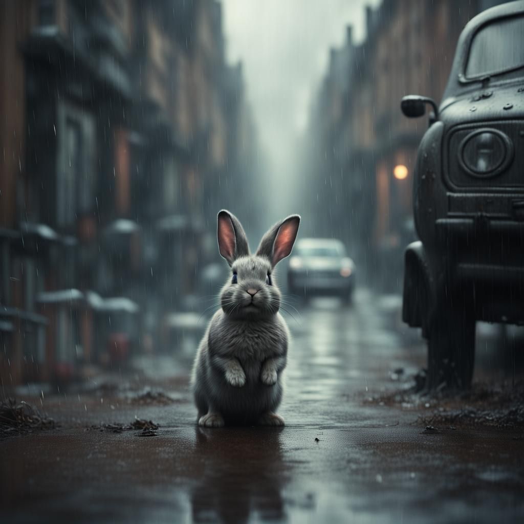 Lonely Bunny in Rain: Digital Matte Painting