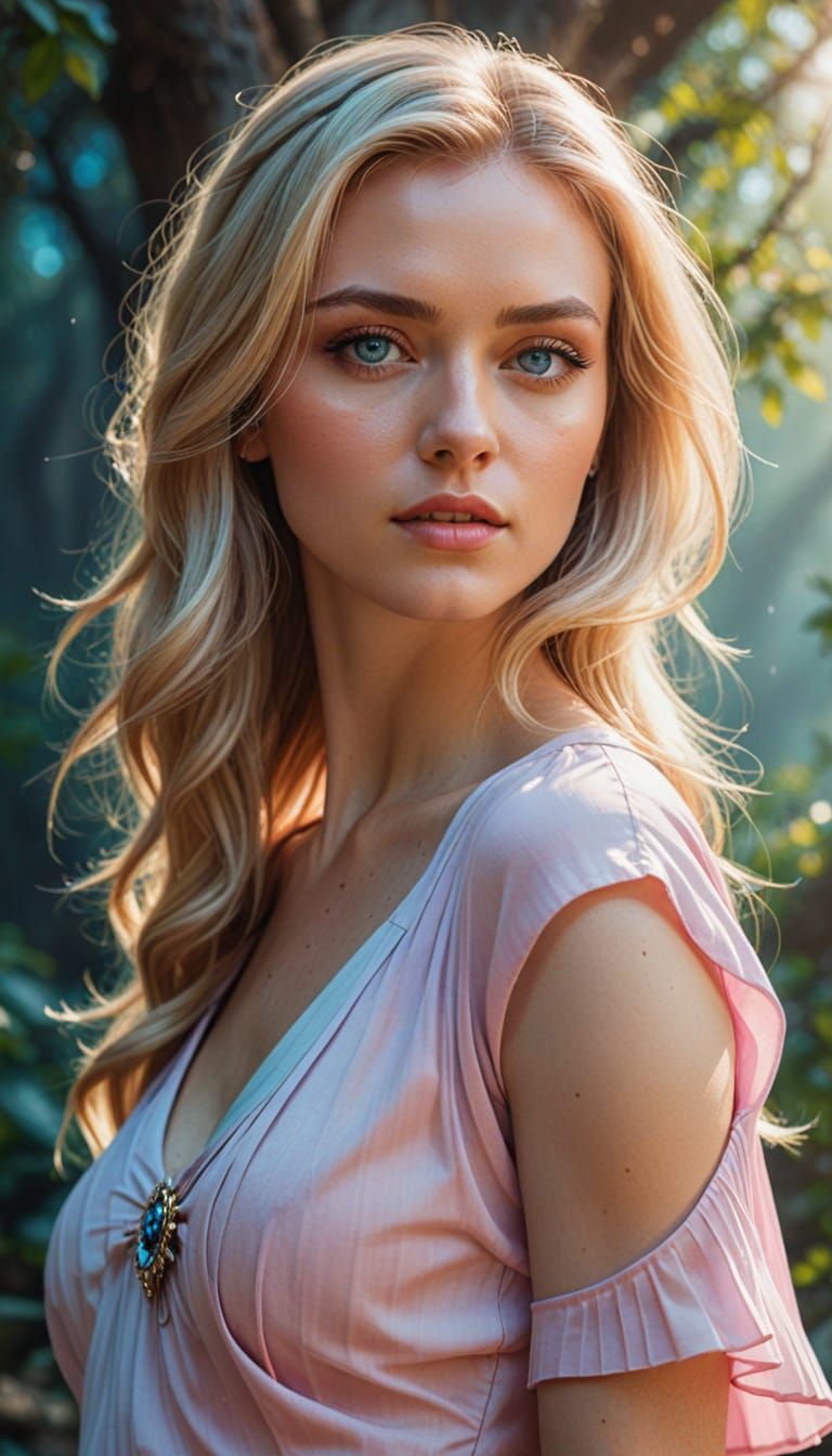 Vivid Digital Art of a Blonde Woman with Jewel