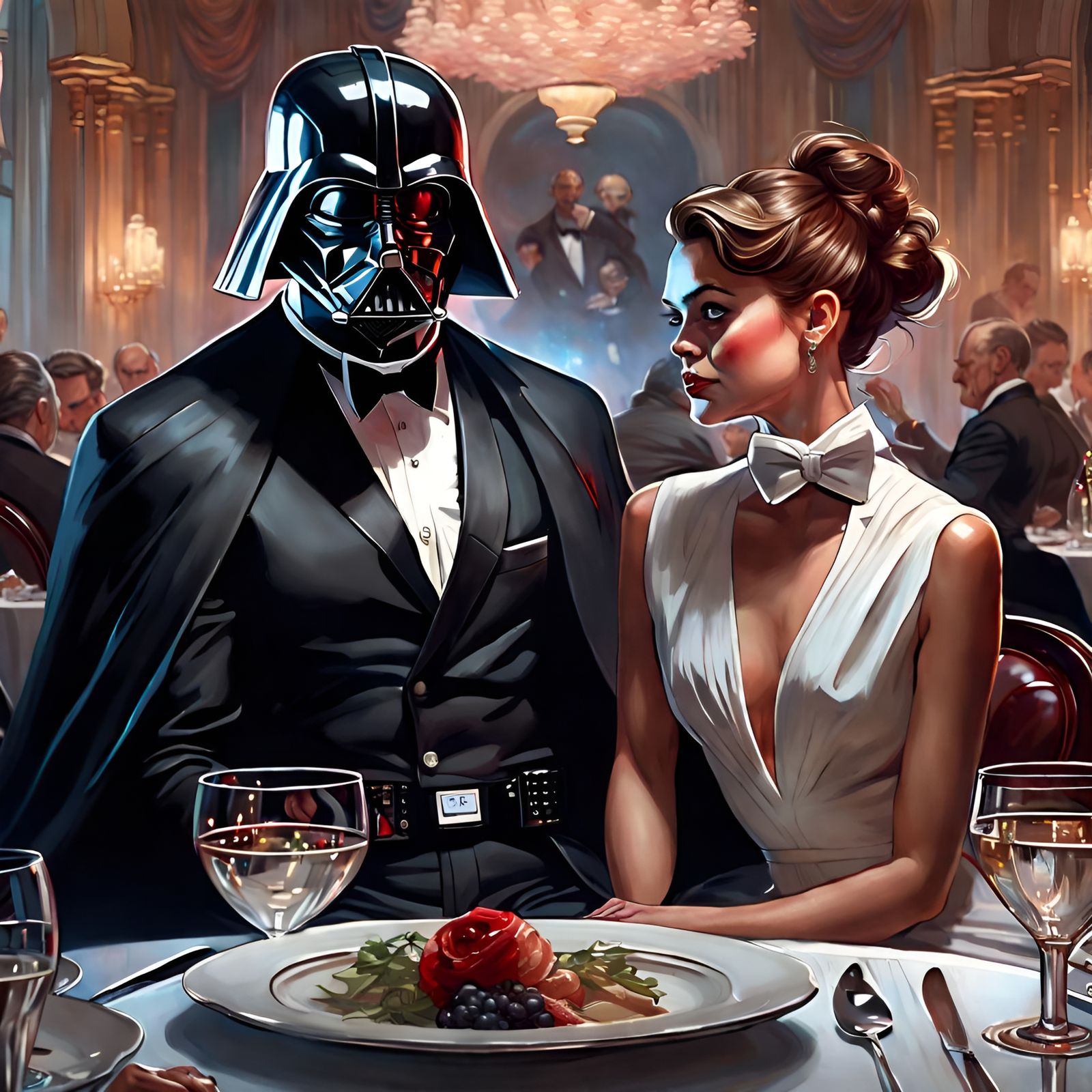 Darth Vader's Elegant Dinner Date: Digital Portrait