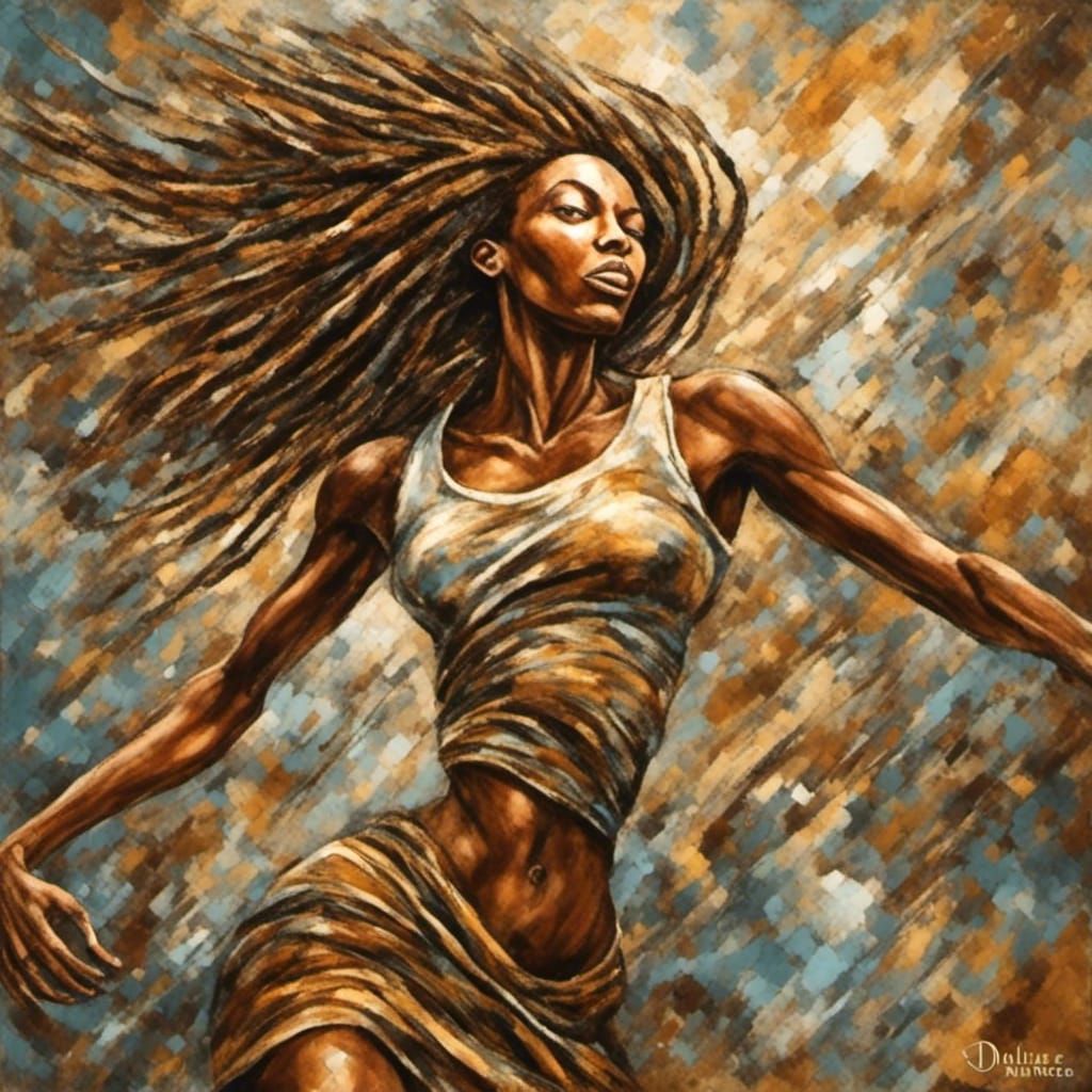 Abstract Portrait of Woman with Flowing Dreads as Impasto Pa...