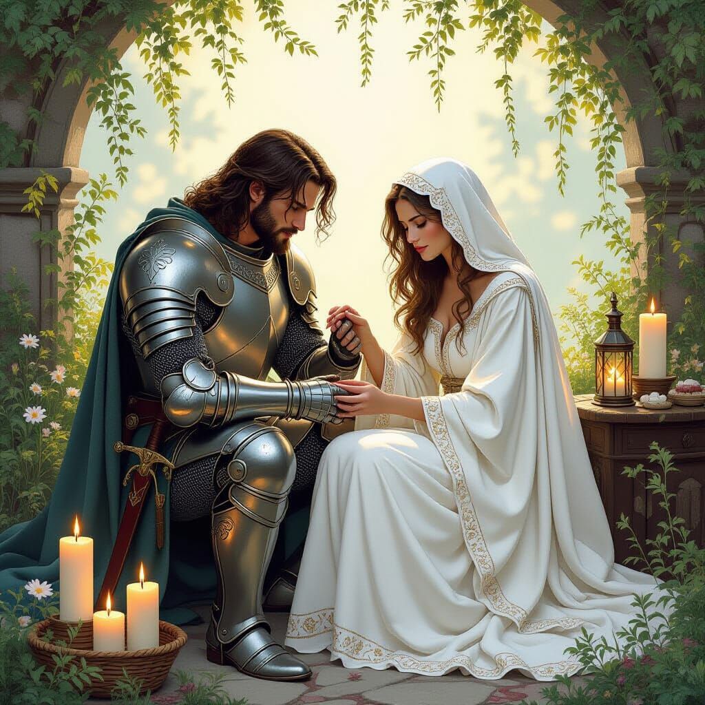 Healer Tending to Knight, Whimsical Fantasy Art