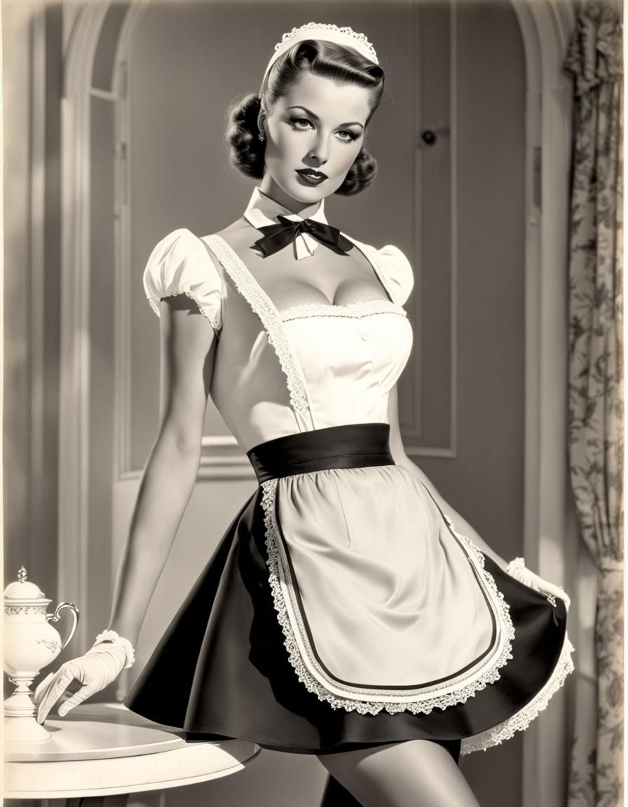 French Maid in Graphite Pencil, Erotic Fantasy Art