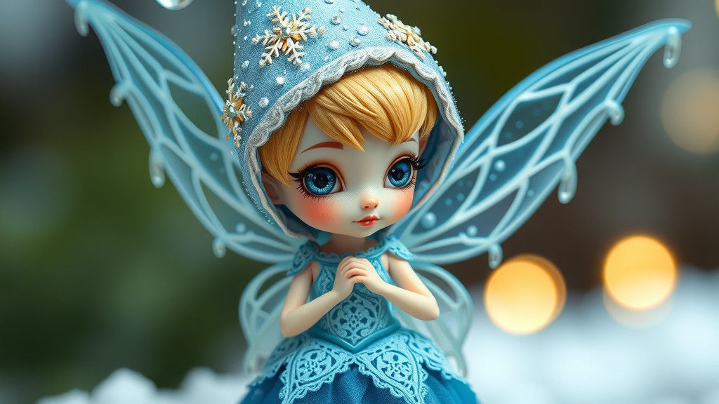 Cute Chibi Gnome Tinkerbell in Ice Blue Gothic Style