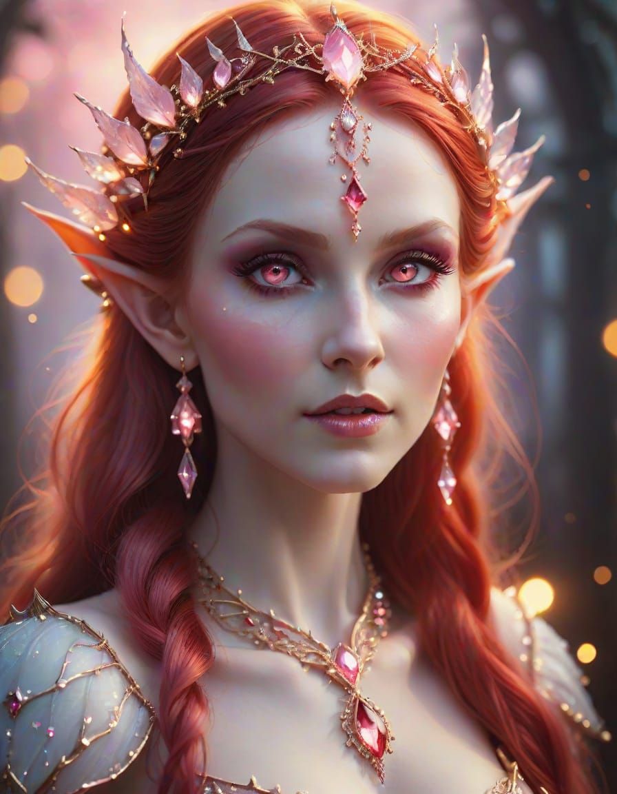 Ethereal Elf Woman with Red Hair in Fantasy Style