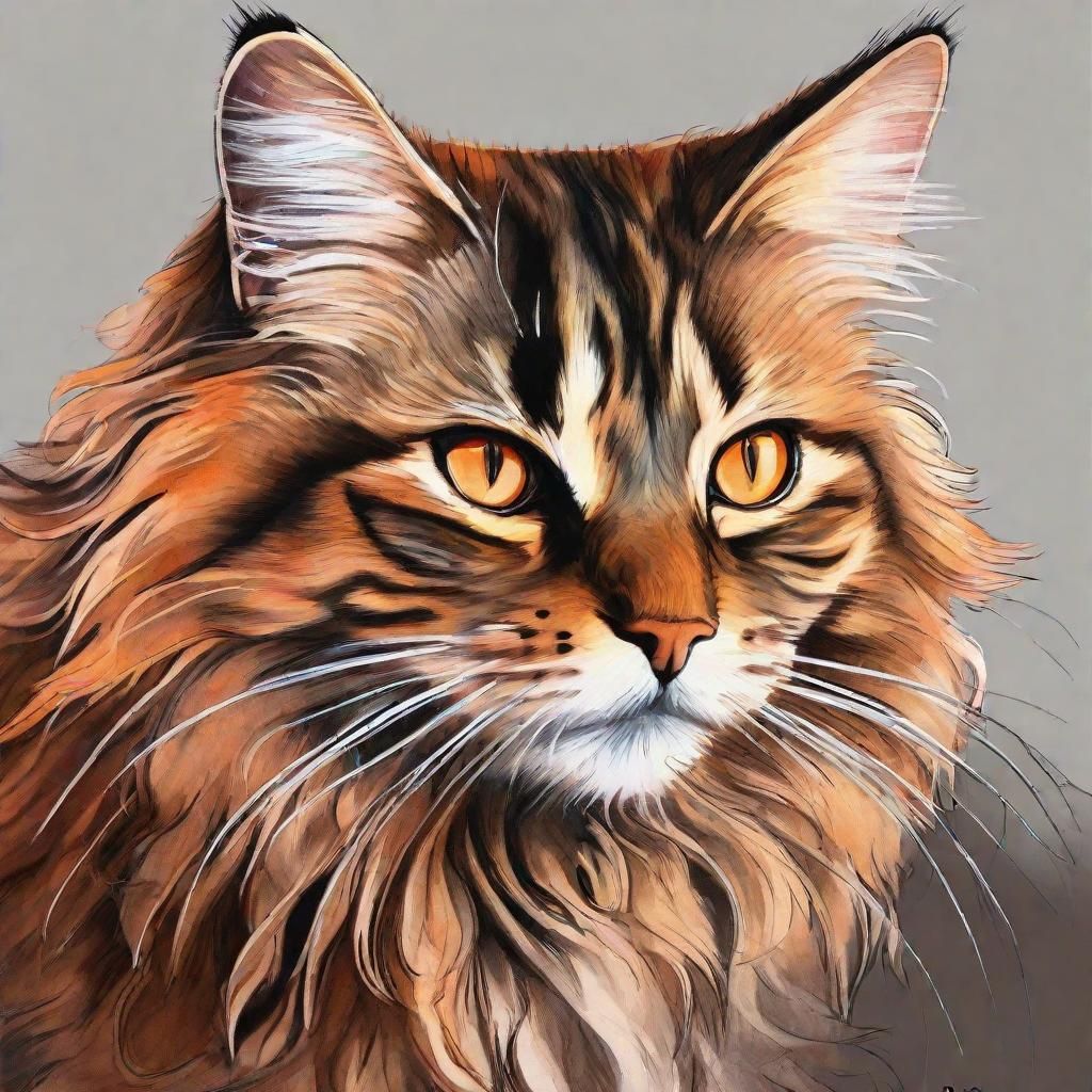 Glowing Tabby Cat with Ink Tattoo in Pastel Colors