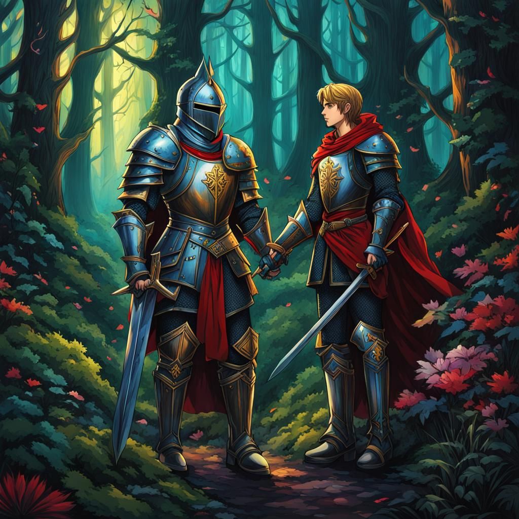 Anime Knight and Prince Journey Through Dark Forest
