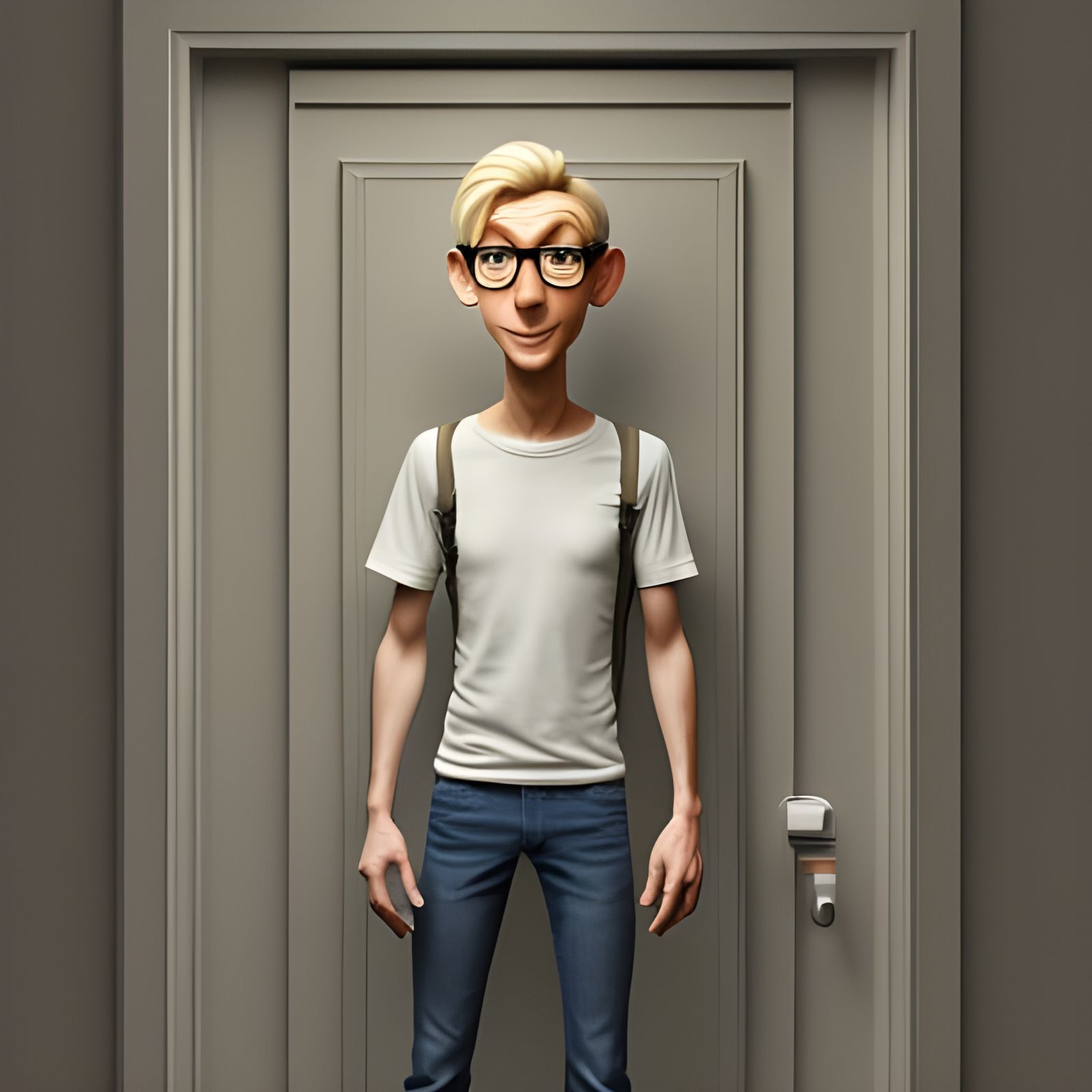 Confused Man at Office Door: 3D Digital Art