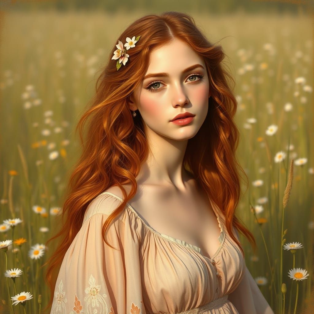 Bohemian Woman in Meadow, Painterly Style