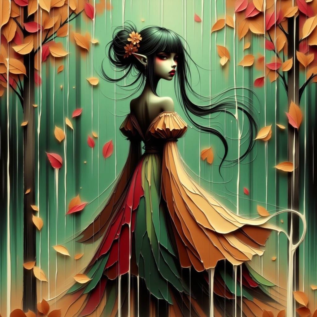 Moonchild Portrait with Autumn Leaves in Cinematic Style