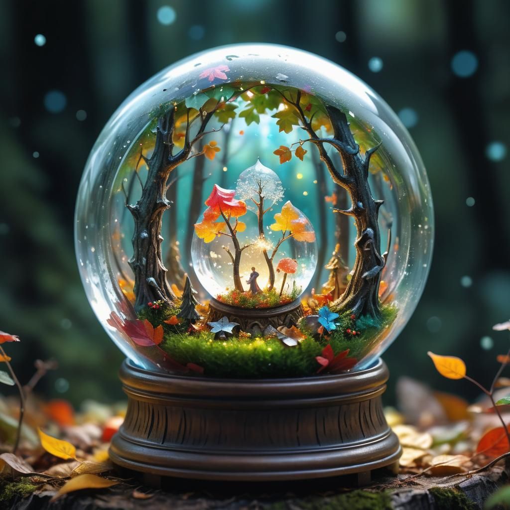 Fairytale Forest Inside Crystal Snowglobe: Digital Art