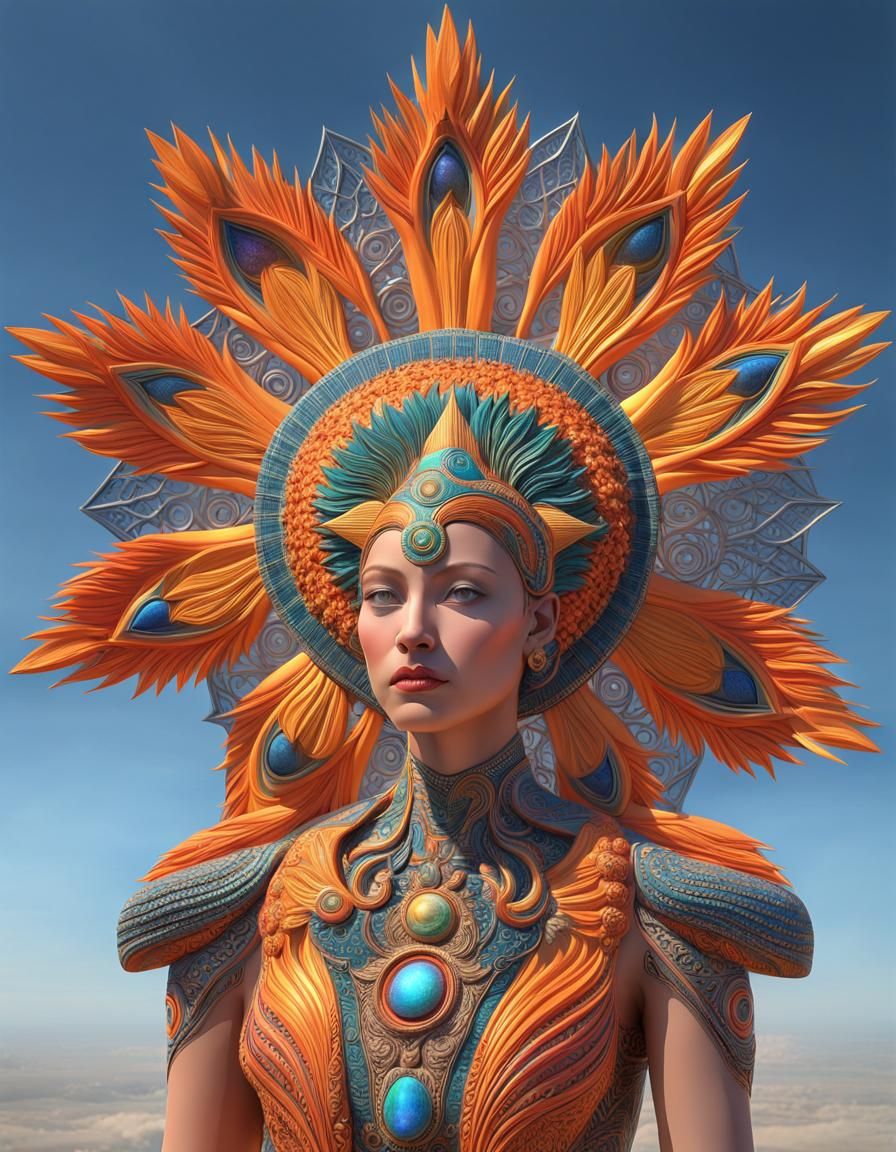 Strelitzia Woman in Surreal Sun and Moon Star
