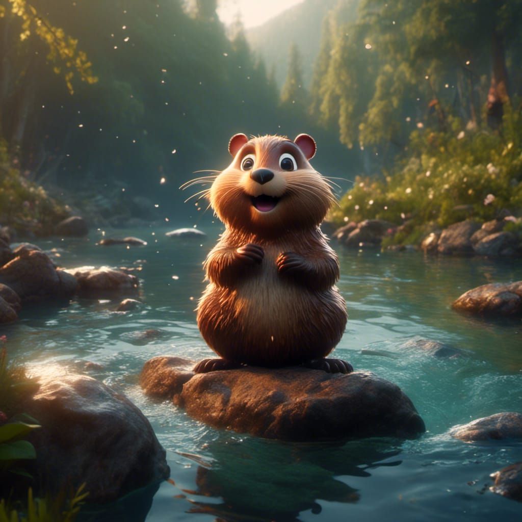 Pixar Style Beaver in River