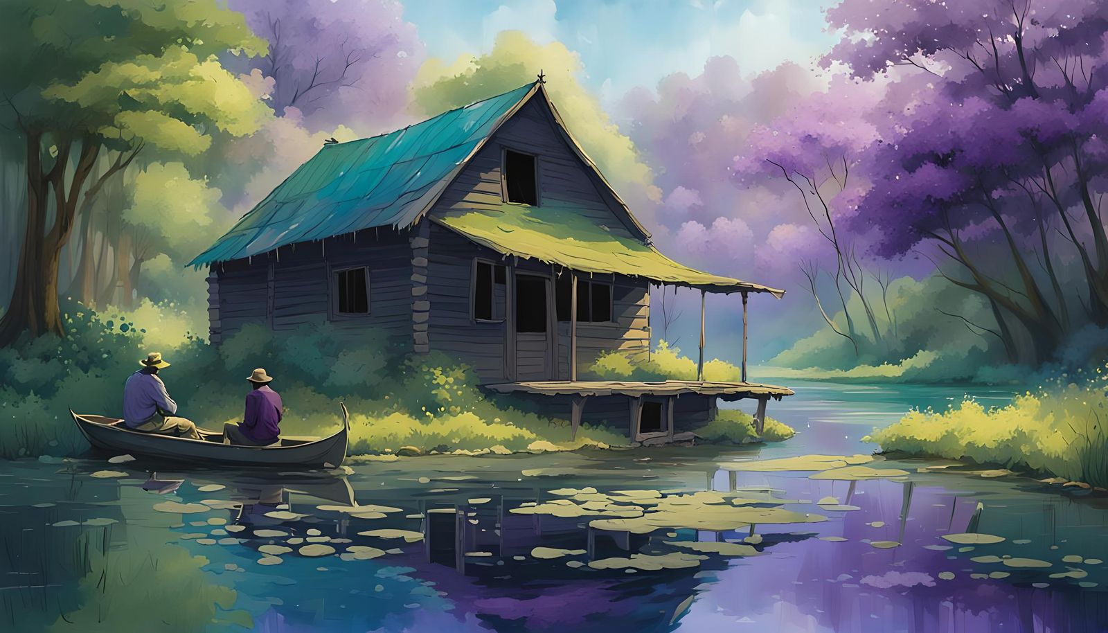 Riverside Fisherman in Contemplation, Palette Knife Style