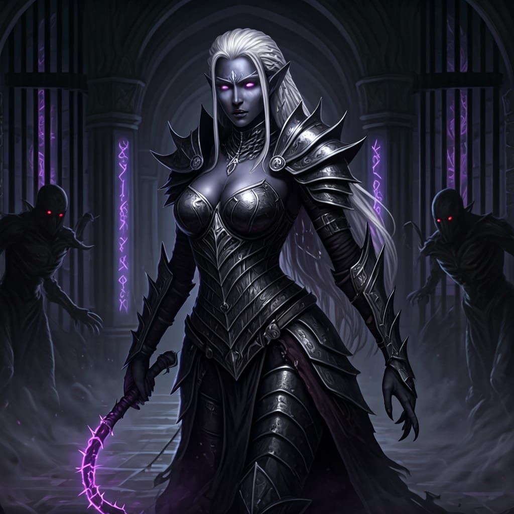 Drow Captain Portrait in Dark Fantasy Style