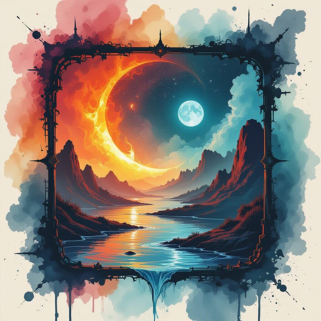 Water and Fire Elements Merging in Futuristic Style