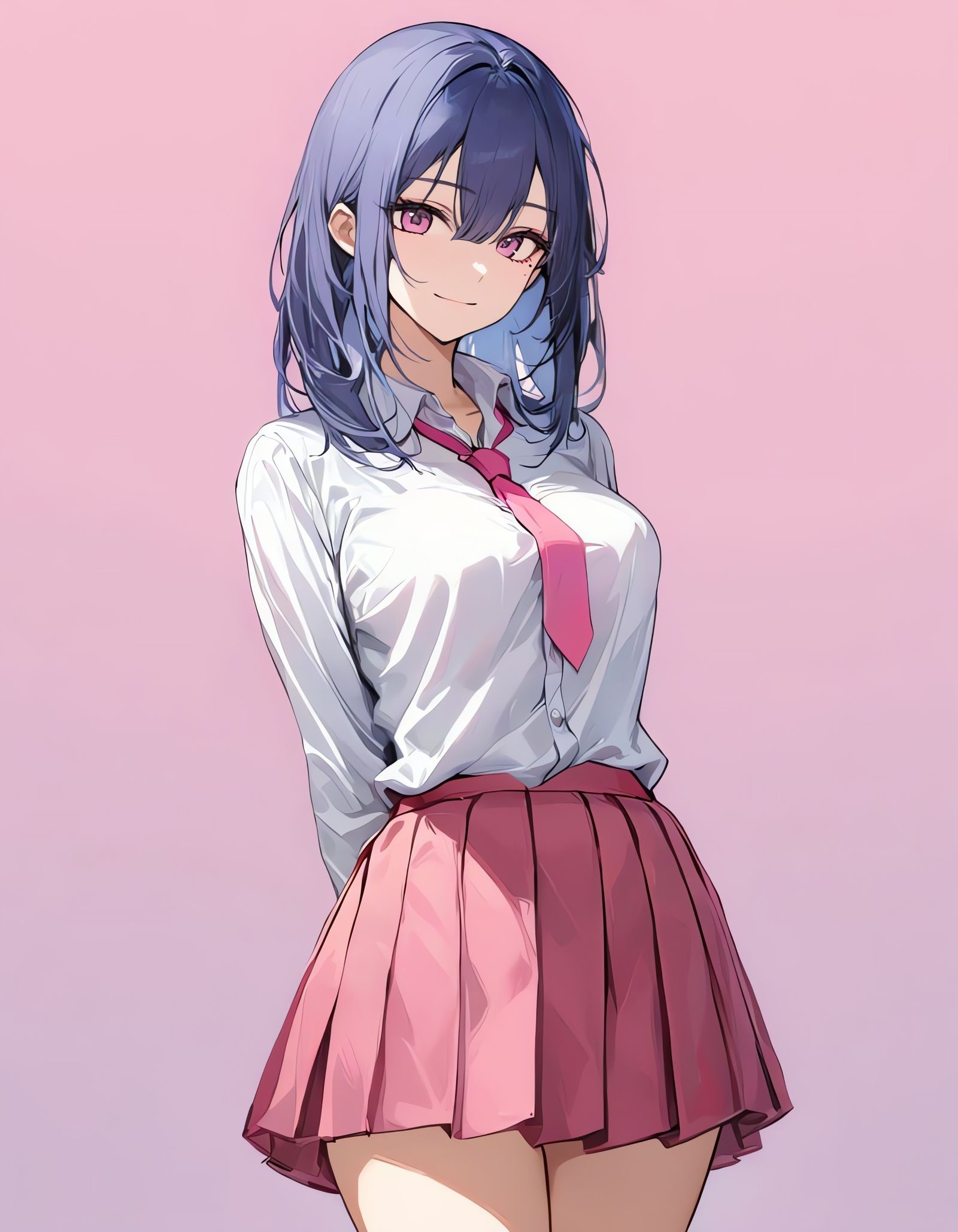 Anime Girl with Blue Hair and Pink Eyes