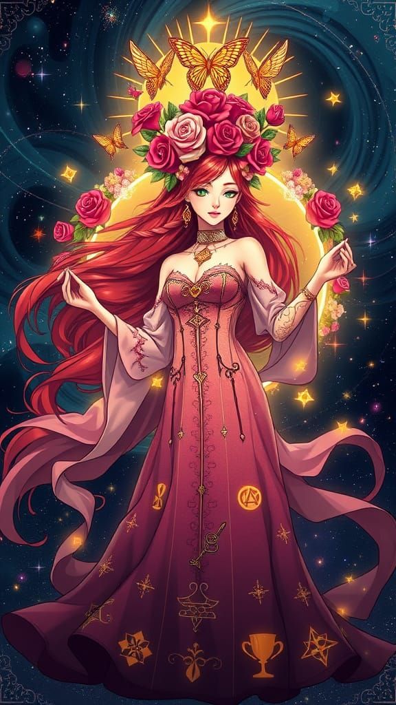 Cosmic Rose Queen in Gothic Anime Style