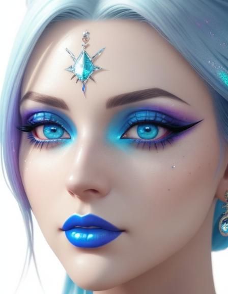 Multi chromatic Ethereal young lady with holographic crystal...