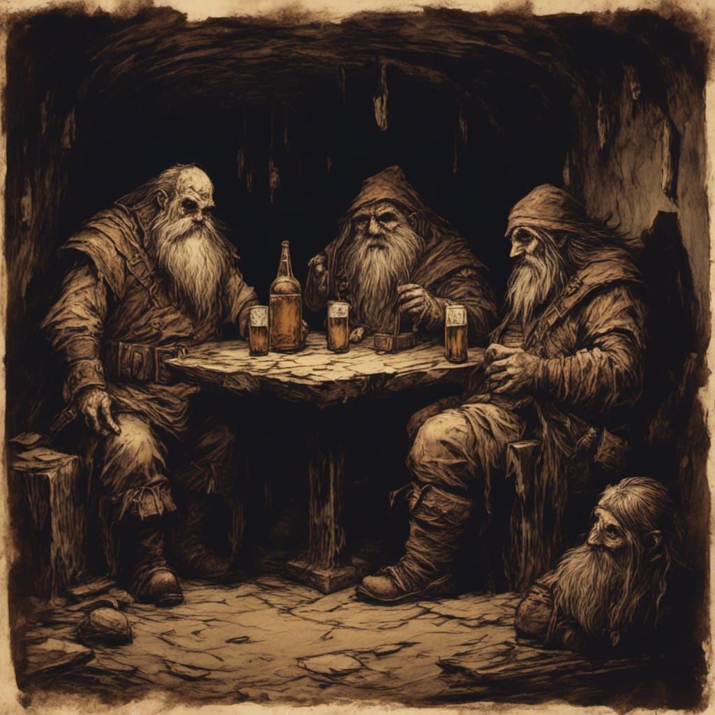 Dwarves Drinking Beer in Moria, Macabre Style