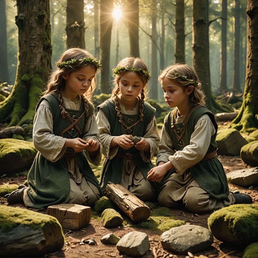 Medieval Children Play in Forest, Northern Renaissance Style