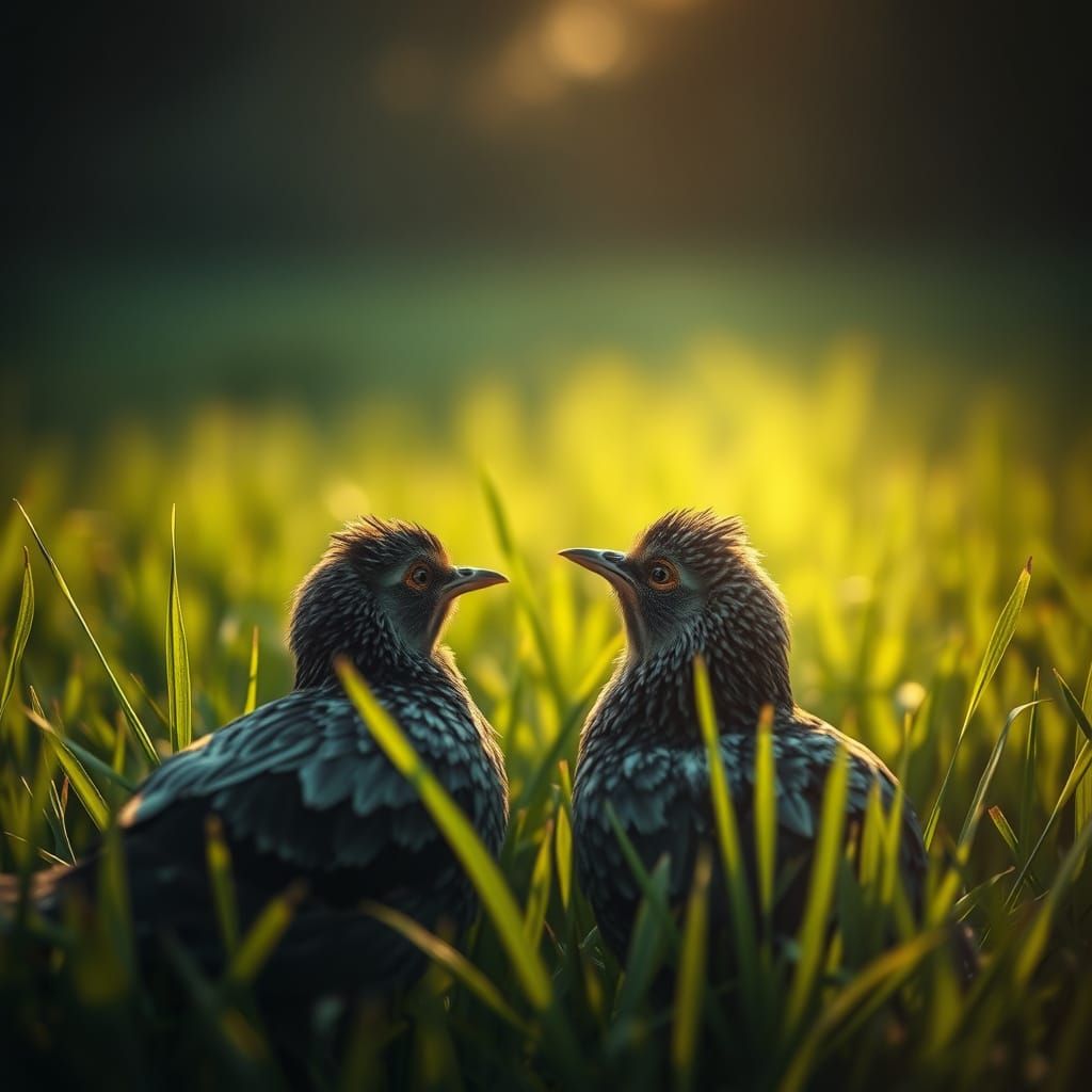 Hyperrealistic Bird Foraging in Sun-Drenched Meadow
