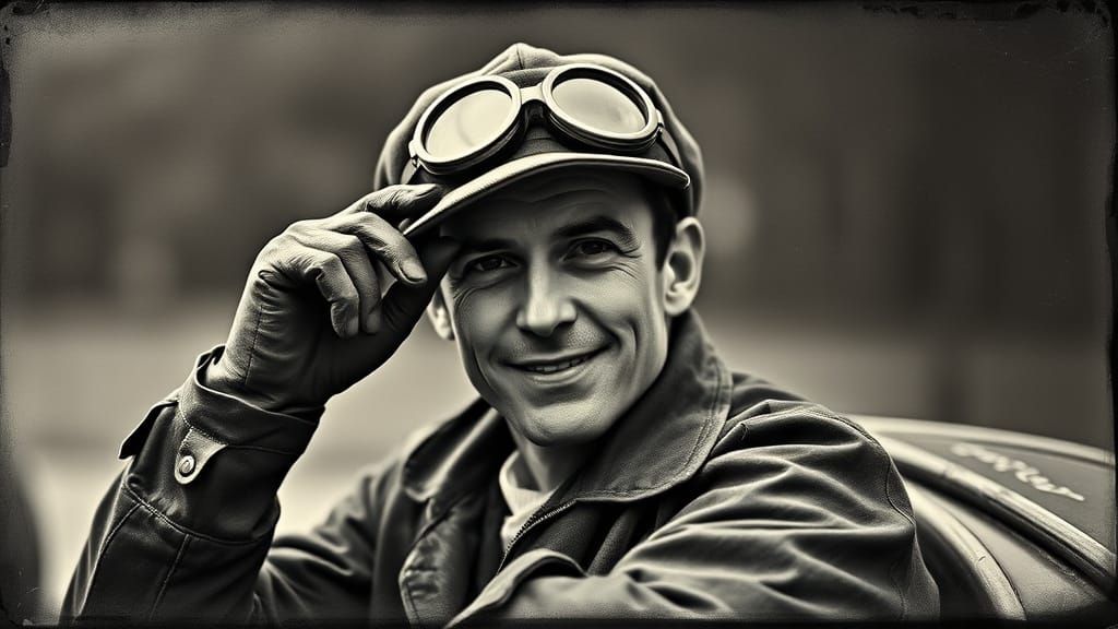 Vintage Stock Car Driver Portrait in Black and White