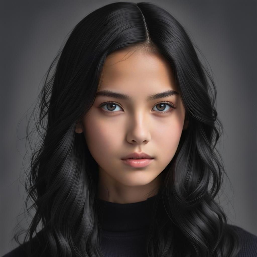 Beautiful Dark-Haired Girl with Delicate Features